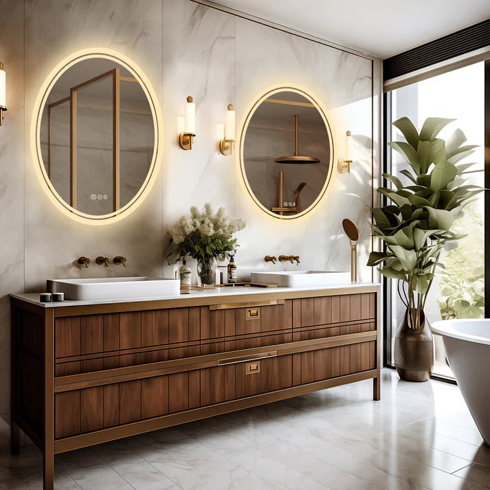 Oval Dimmable Backlit LED Smart Bathroom Mirror,Wall Mounted,Anti-Fog