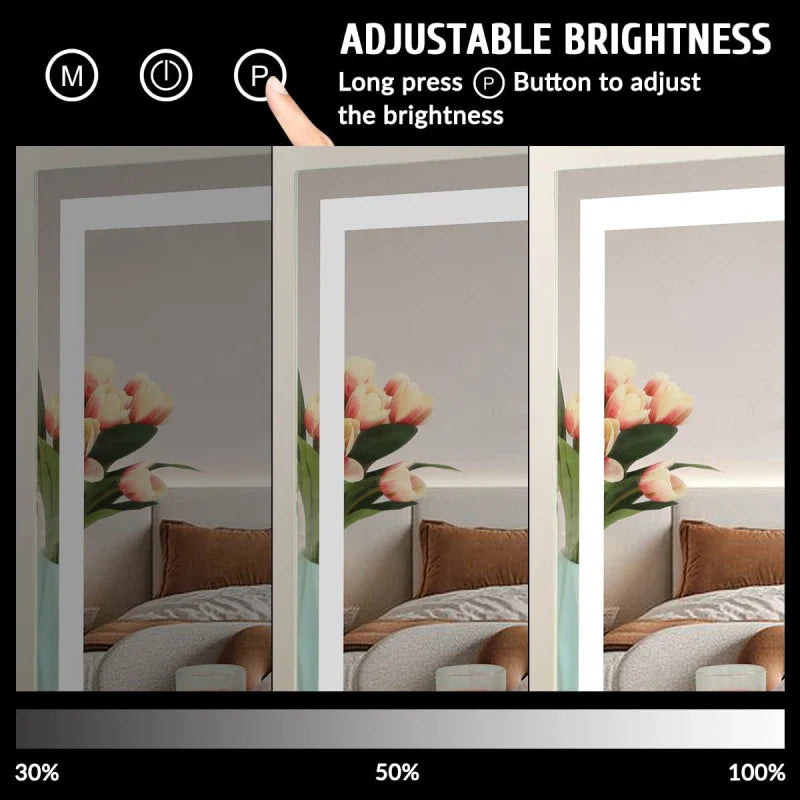 Arched LED Lighted Vanity Mirror - Dimmable Full-Length White Makeup Mirror