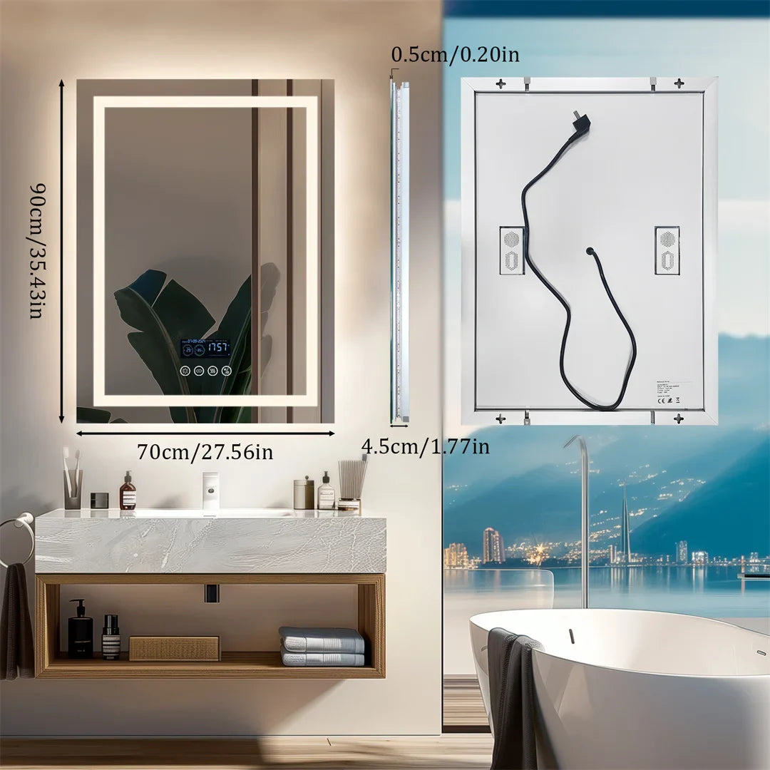 LED Bathroom Mirror with Bluetooth Speaker – Anti-Fog