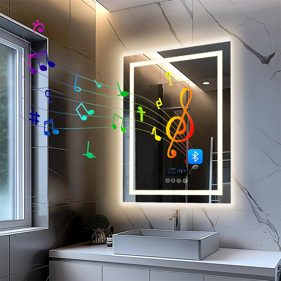 LED Bathroom Mirror with Bluetooth Speaker – Anti-Fog