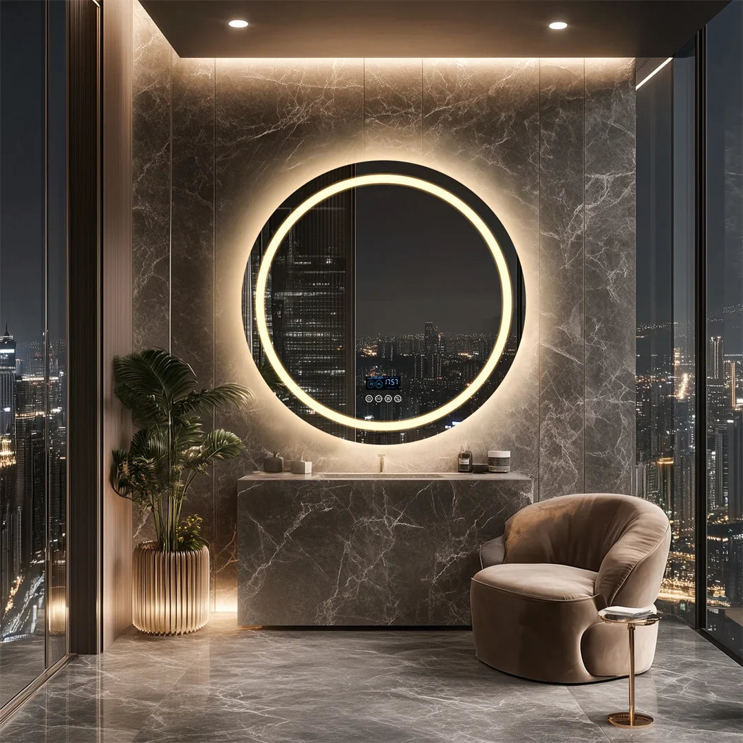 LED Bathroom Mirror with Bluetooth Speaker and Clock