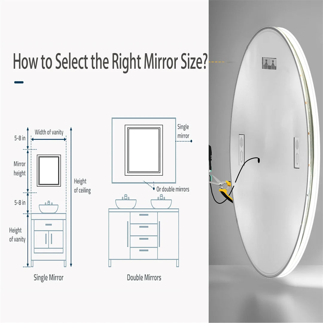 LED Bathroom Mirror with Bluetooth Speaker and Clock