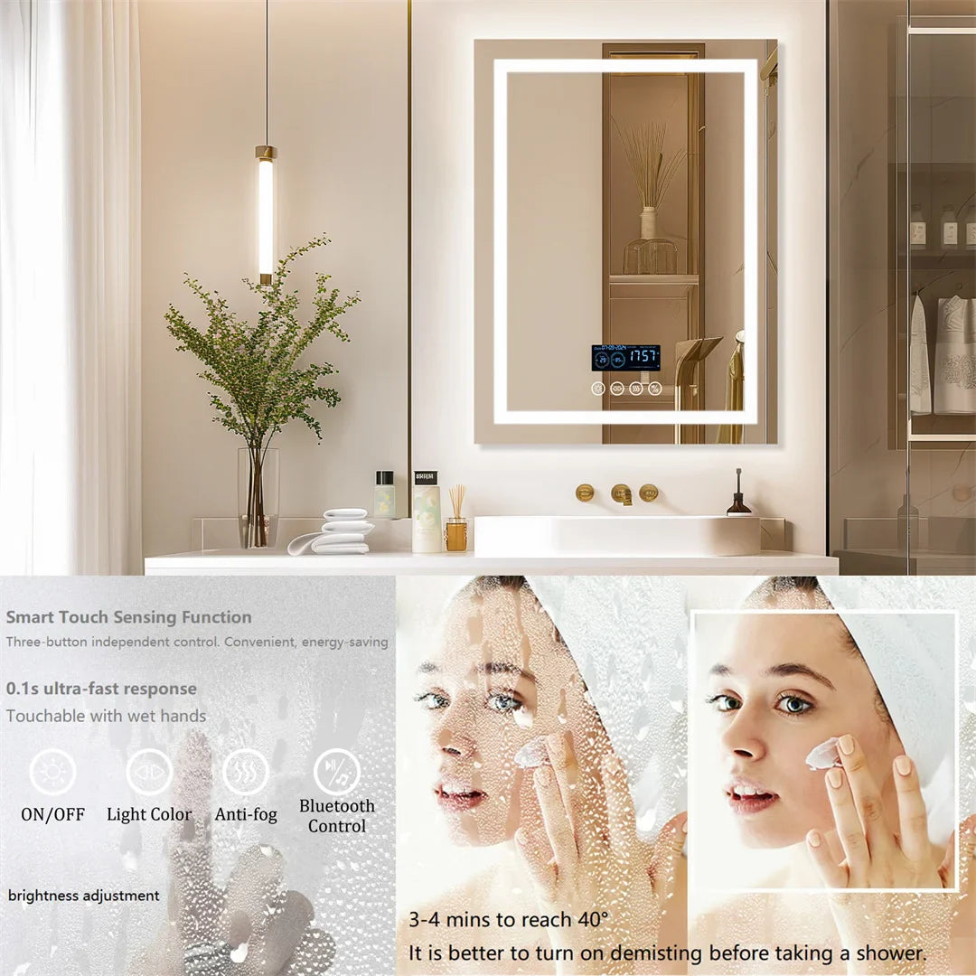 LED Bathroom Mirror with Bluetooth Speaker – Anti-Fog