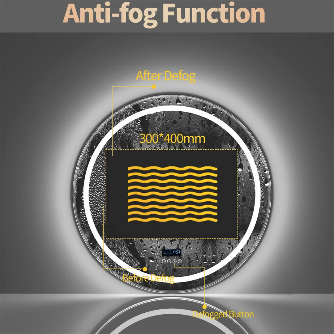LED Bathroom Mirror with Bluetooth Speaker and Clock
