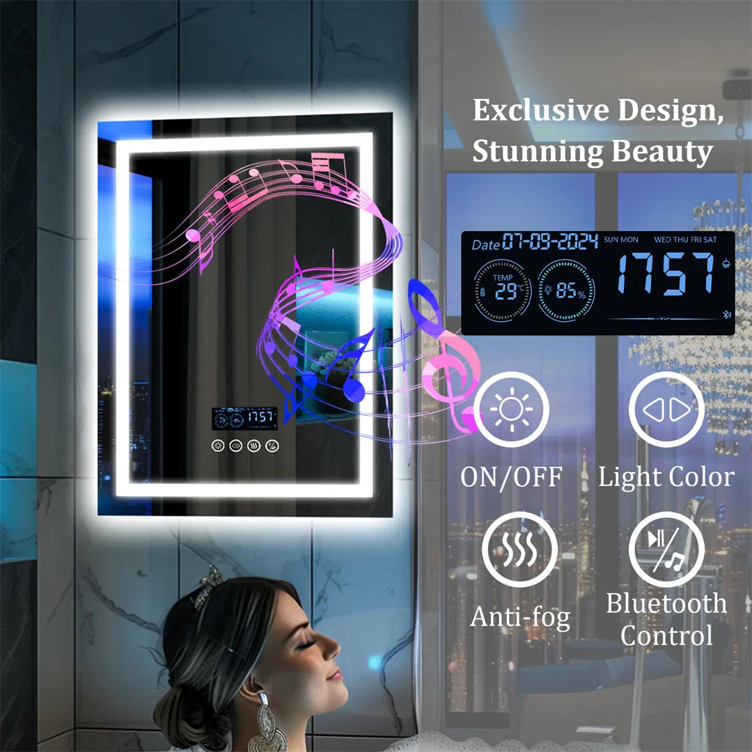 LED Bathroom Mirror with Bluetooth Speaker – Anti-Fog