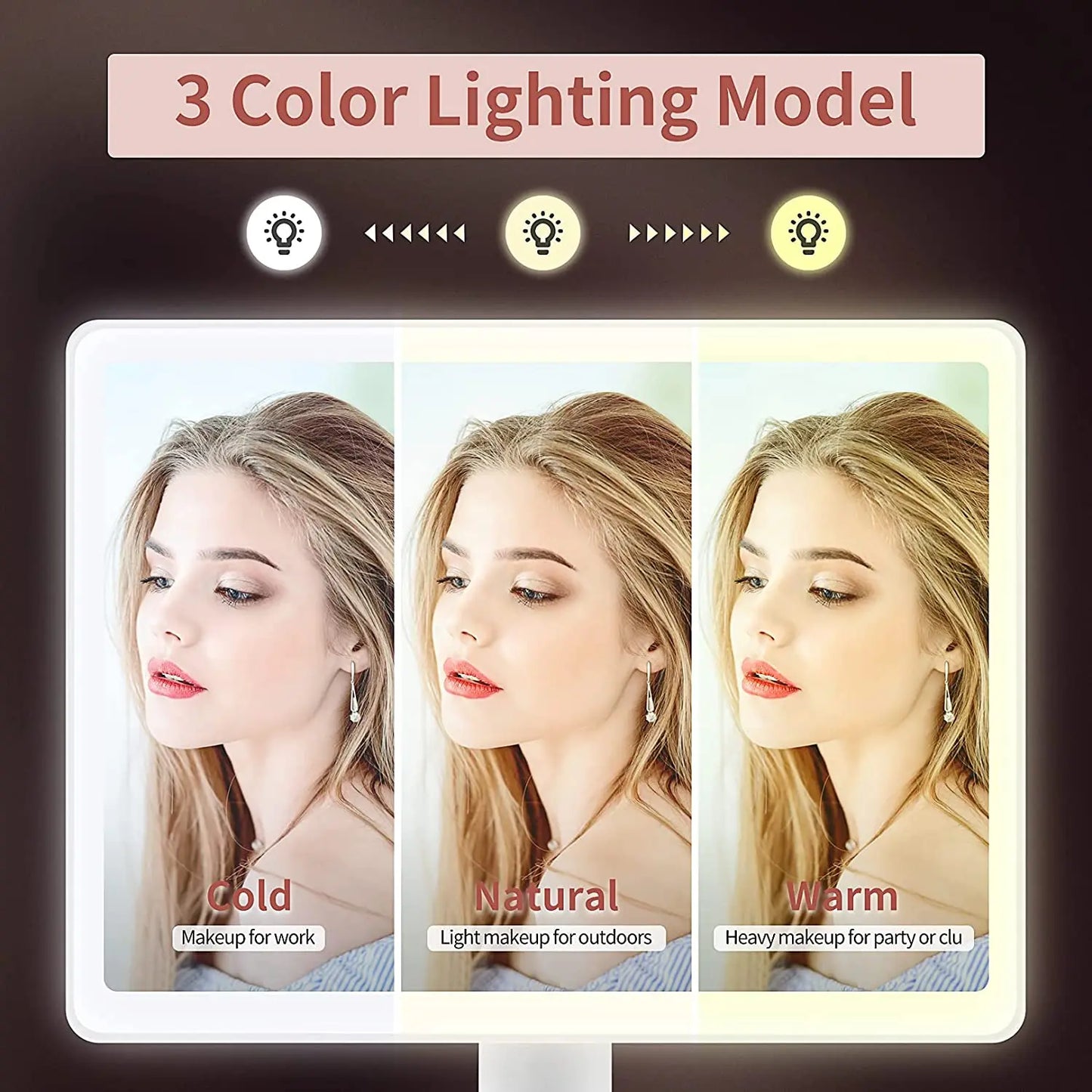 LED Lighted Vanity Makeup Mirror with 15x Spot Magnification and Dimmable Multi-Color Settings