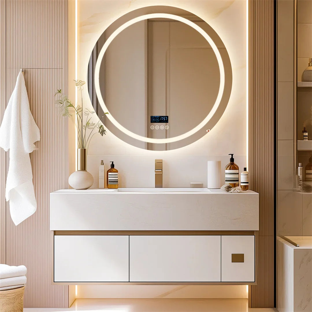 LED Bathroom Mirror with Bluetooth Speaker and Clock