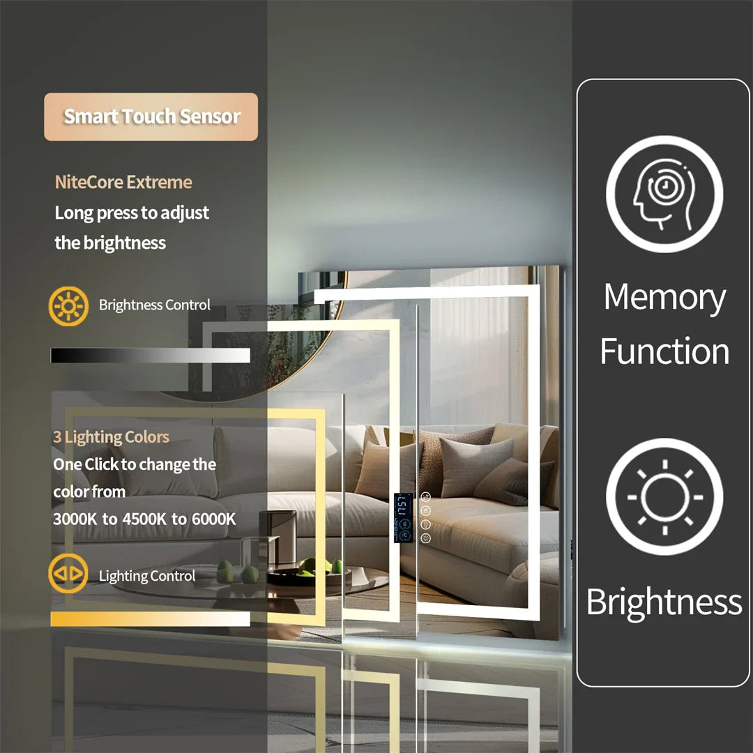 LED Bathroom Mirror with Bluetooth Speaker – Anti-Fog