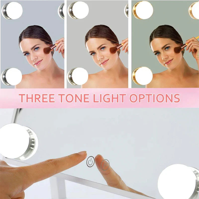 Arched LED Makeup Mirror with Touch Dimming & 10x Magnification, Hollywood Mirror