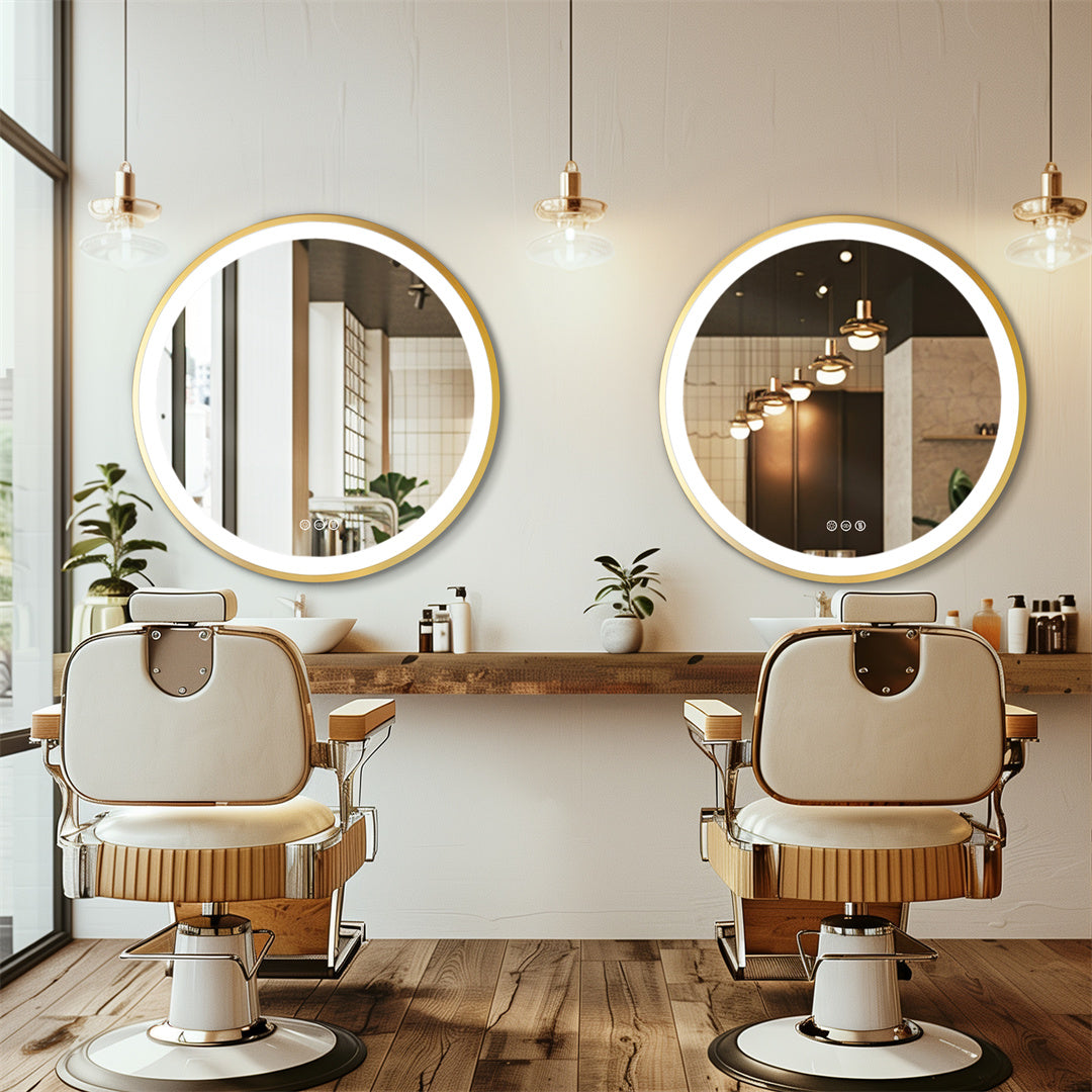 Round Gold Bathroom Mirror with Light, Anti Fog