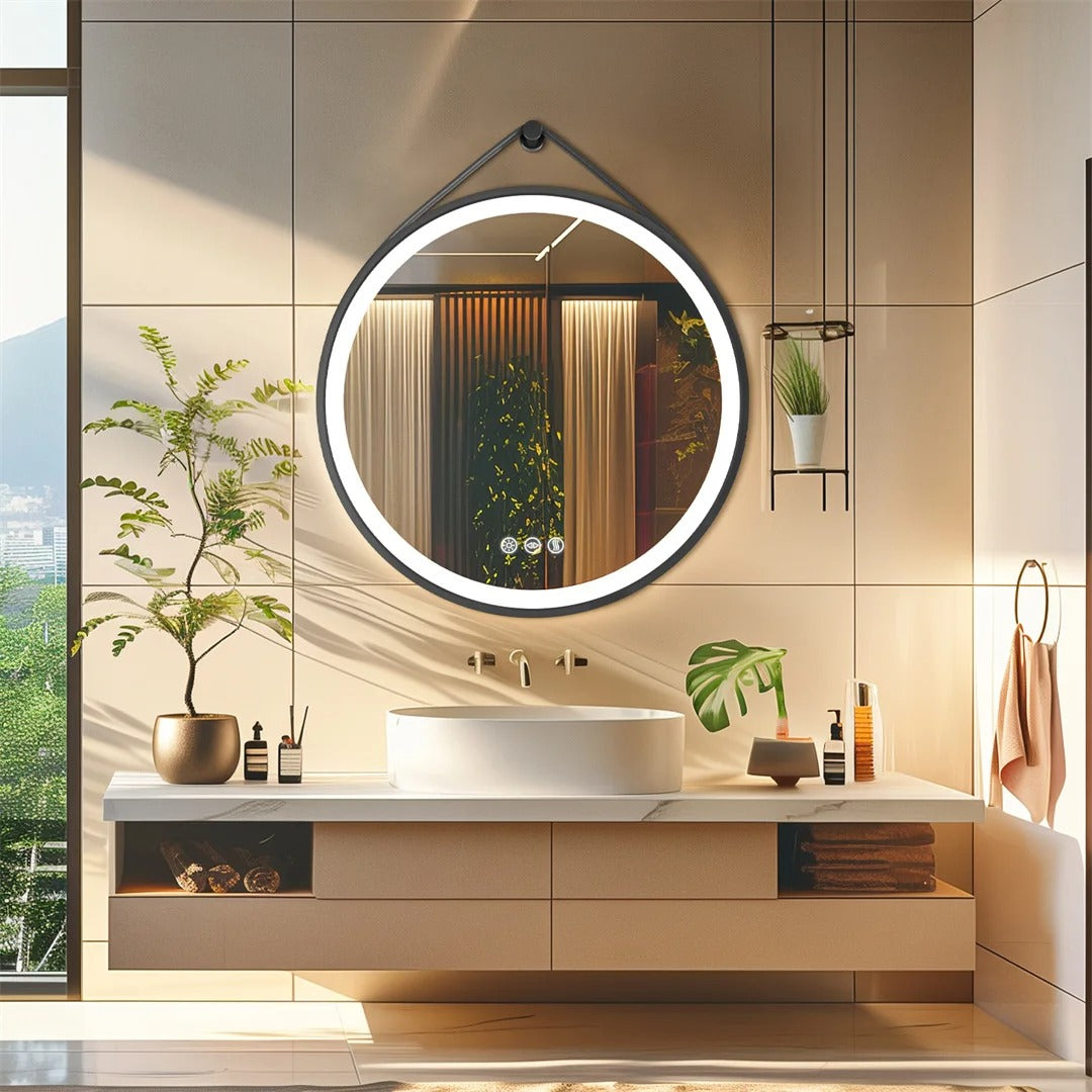 Black Round Mirror With Stylish Round Metal Frame