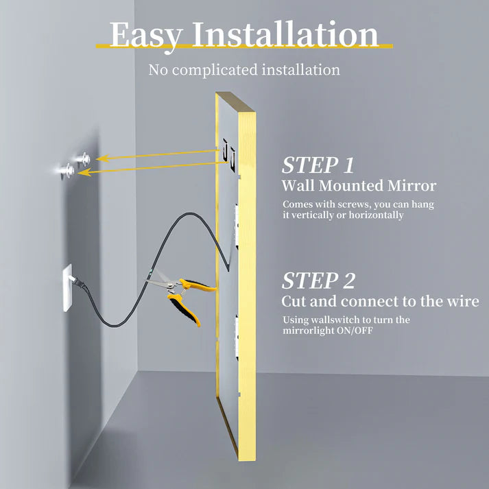 Rectangle Golden Aluminum Alloy Frame, Front Light Large LED Bathroom Illumination Mirror, Wall Mounted, Anti-Fog