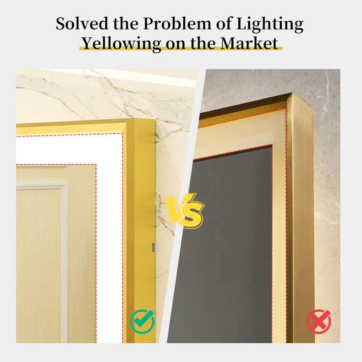 Rectangle Golden Aluminum Alloy Frame, Front Light Large LED Bathroom Illumination Mirror, Wall Mounted, Anti-Fog