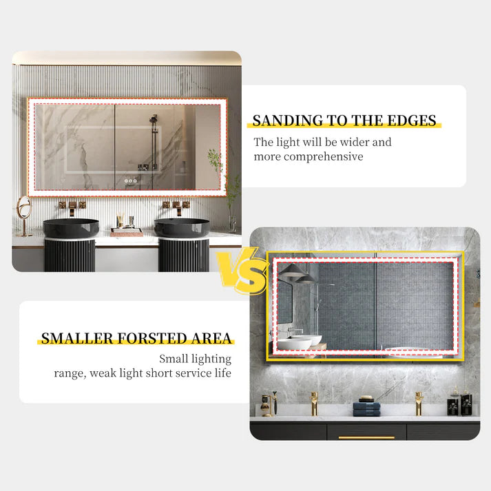 Rectangle Golden Aluminum Alloy Frame, Front Light Large LED Bathroom Illumination Mirror, Wall Mounted, Anti-Fog