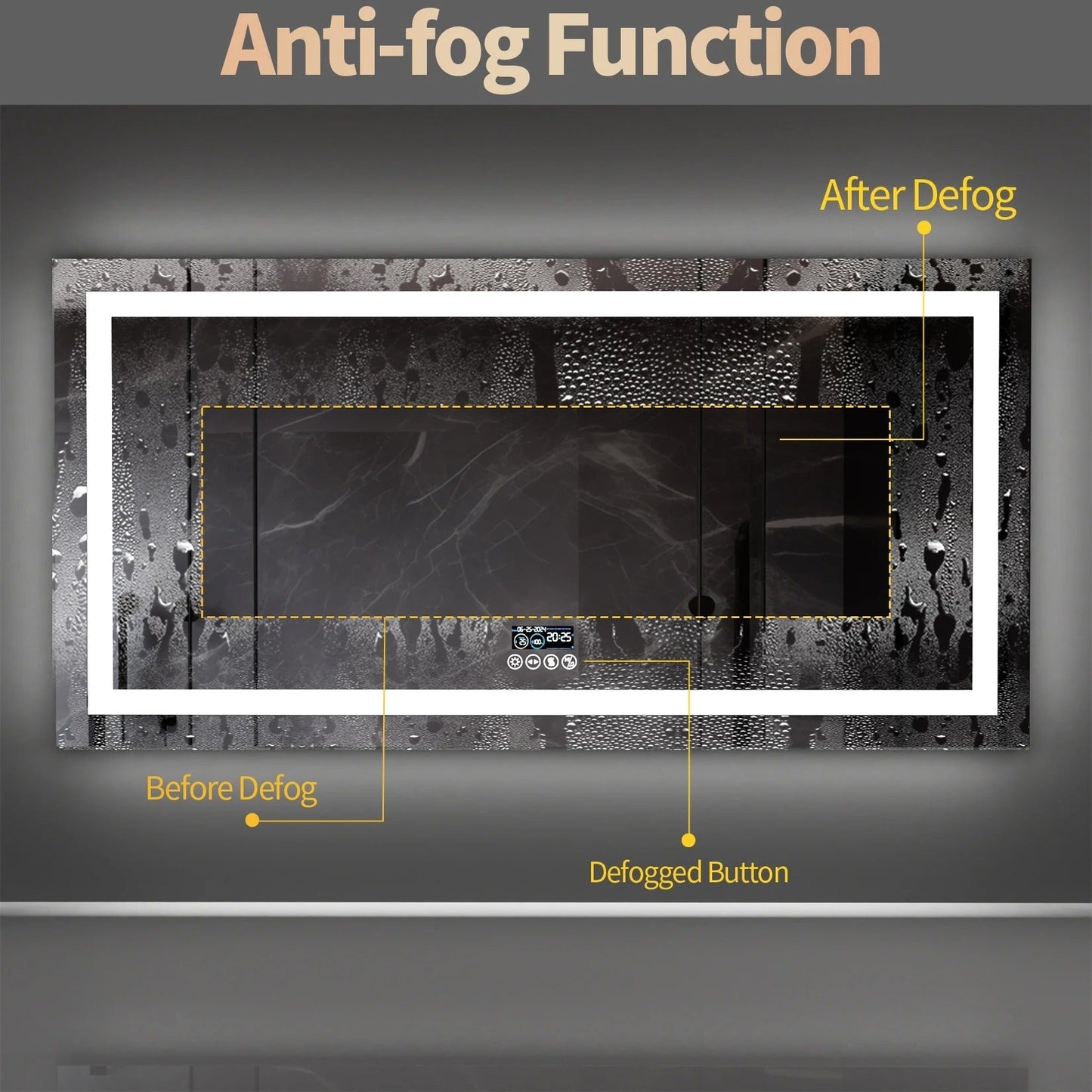 Smart LED Bathroom Mirror With Bluetooth,Multiple Size Large Rectangle Double Lights with Anti-Fog, 3 Color