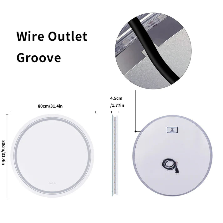 Round Double Light LED Bathroom Mirror, Dimmable, Anti-Fog Circle Wall Mounted Bathroom Mirror