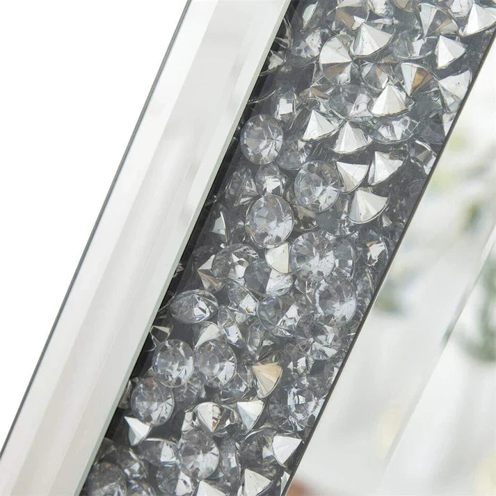 Luxury Silver Crystal Rectangle Vanity Mirror – Large Frameless Wall Dressing Mirror with Rhinestone Detailing