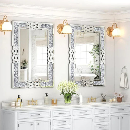 Rectangle Crystal Crushed Diamond Large Bathroom Mirror, 3 size available.