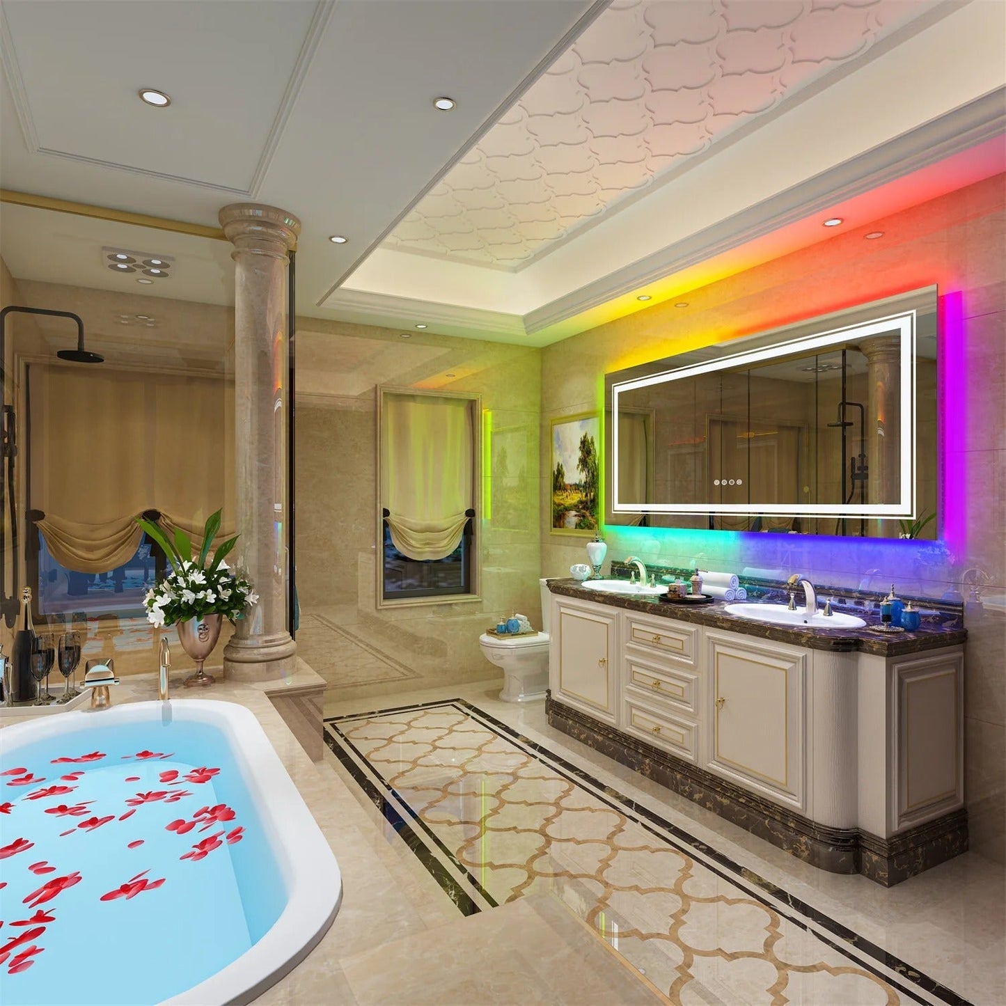 Rectangle Glitzy RGB Double Light LED Bathroom Mirror, Wall Mounted, Anti-Fog