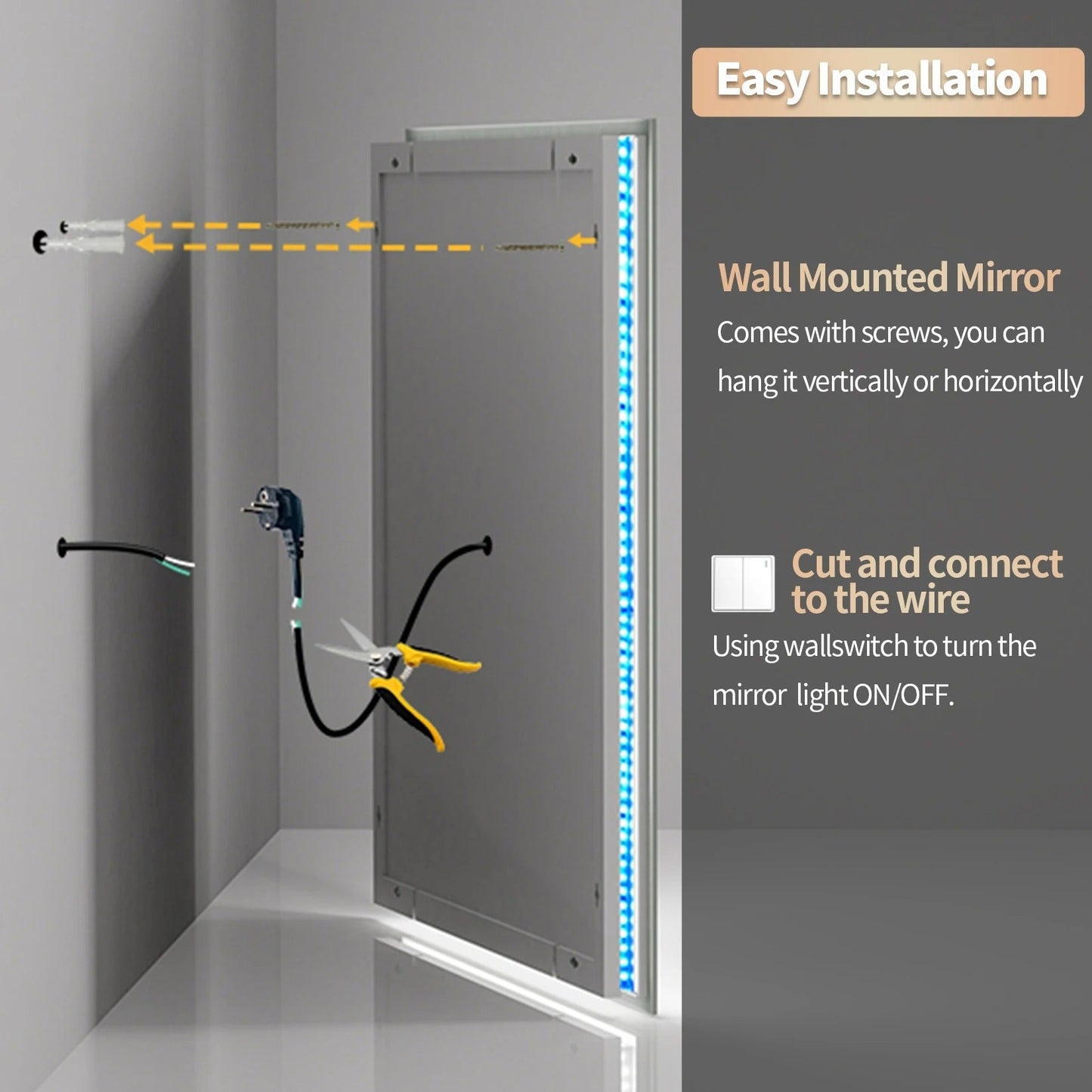 Square Glitzy RGB Double Light 80cm x 80cm LED Mirror Dimmable 11 Color Changing Smart Anti-Fog