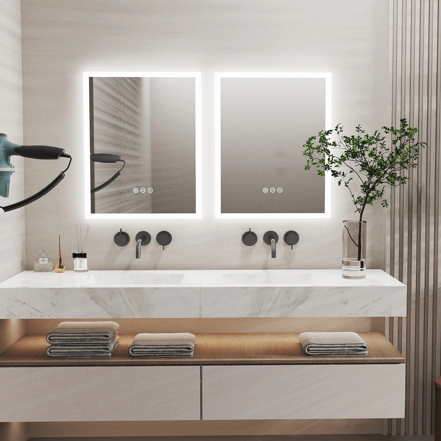 Rectangle Front Light Frameless Bathroom Mirror with LED Light, 16x20" – Anti-Fog