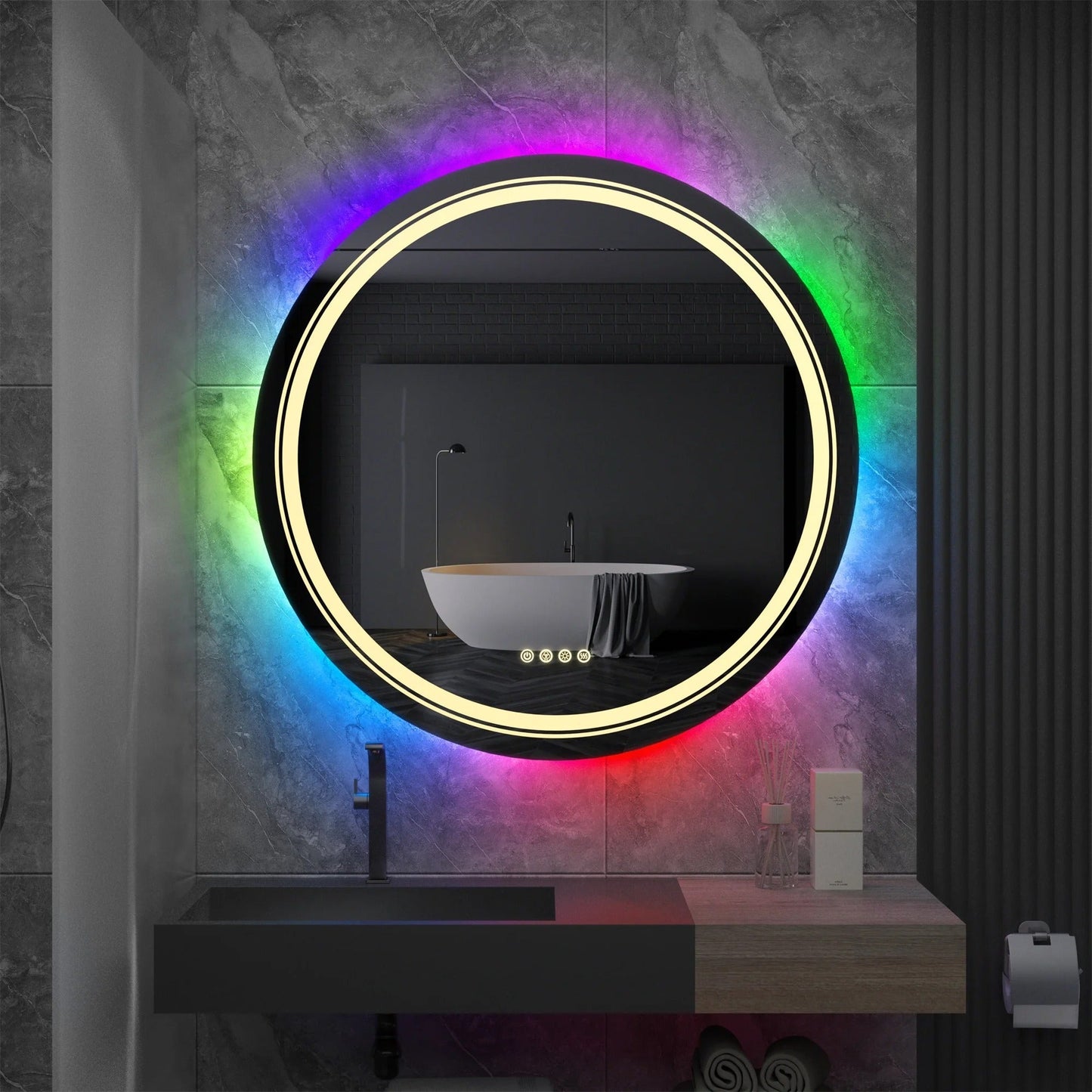 Large Round LED Bathroom Mirror with RGB Options