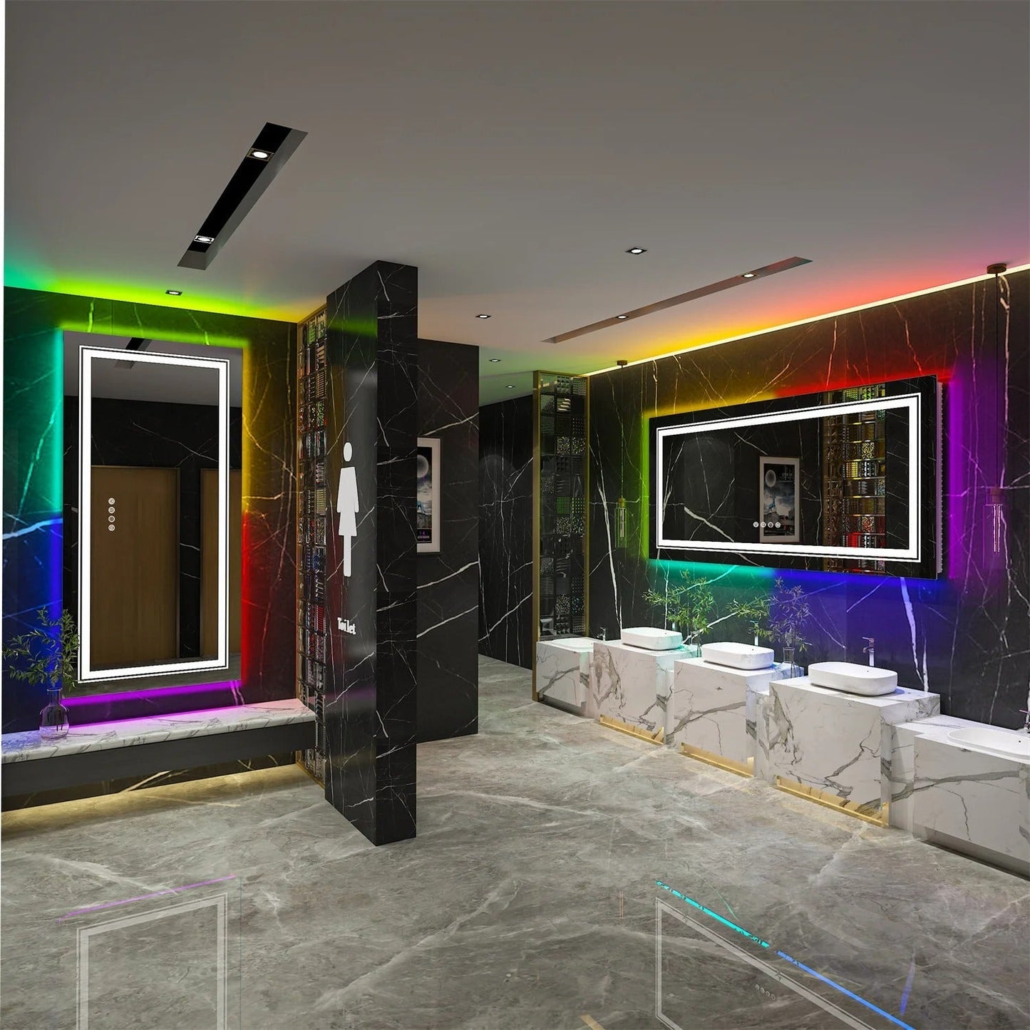Rectangle Glitzy RGB Double Light LED Bathroom Mirror, Wall Mounted, Anti-Fog