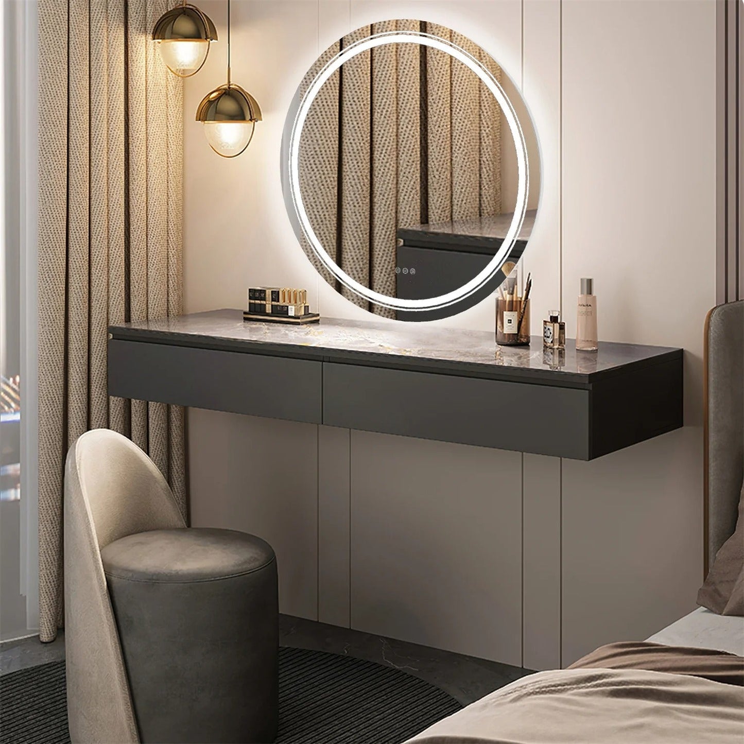 Extra Large 90cm Round Double Light LED Smart Bathroom Illumination Mirror, Wall Mounted, Anti-Fog