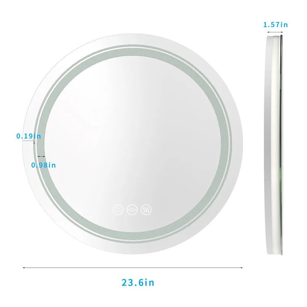 Round Double Light LED Bathroom Mirror, Dimmable, Anti-Fog Circle Wall Mounted Bathroom Mirror