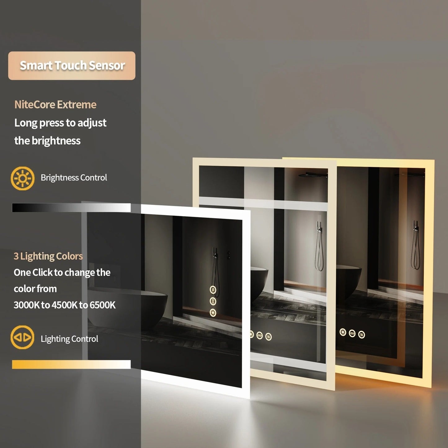 Rectangle Front Light Frameless Bathroom Mirror with LED Light, 16x20" – Anti-Fog