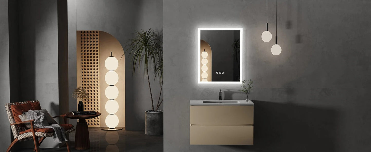 Rectangle Front Light Frameless Bathroom Mirror with LED Light, 16x20" – Anti-Fog