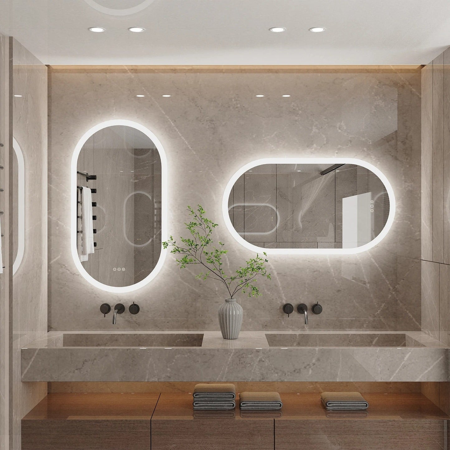 Illuminated Oval Backlit LED Bathroom Mirror, Anti-Fog