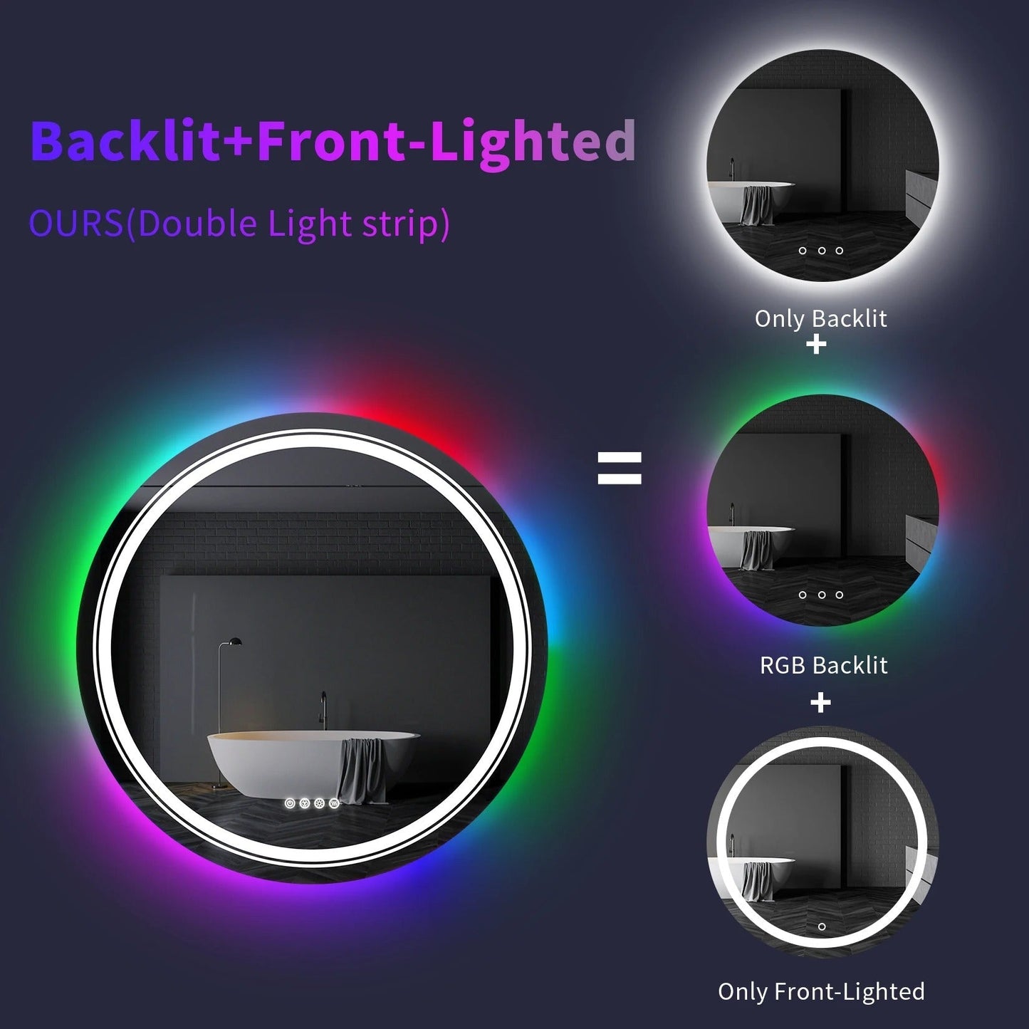 Large Round LED Bathroom Mirror with RGB Options