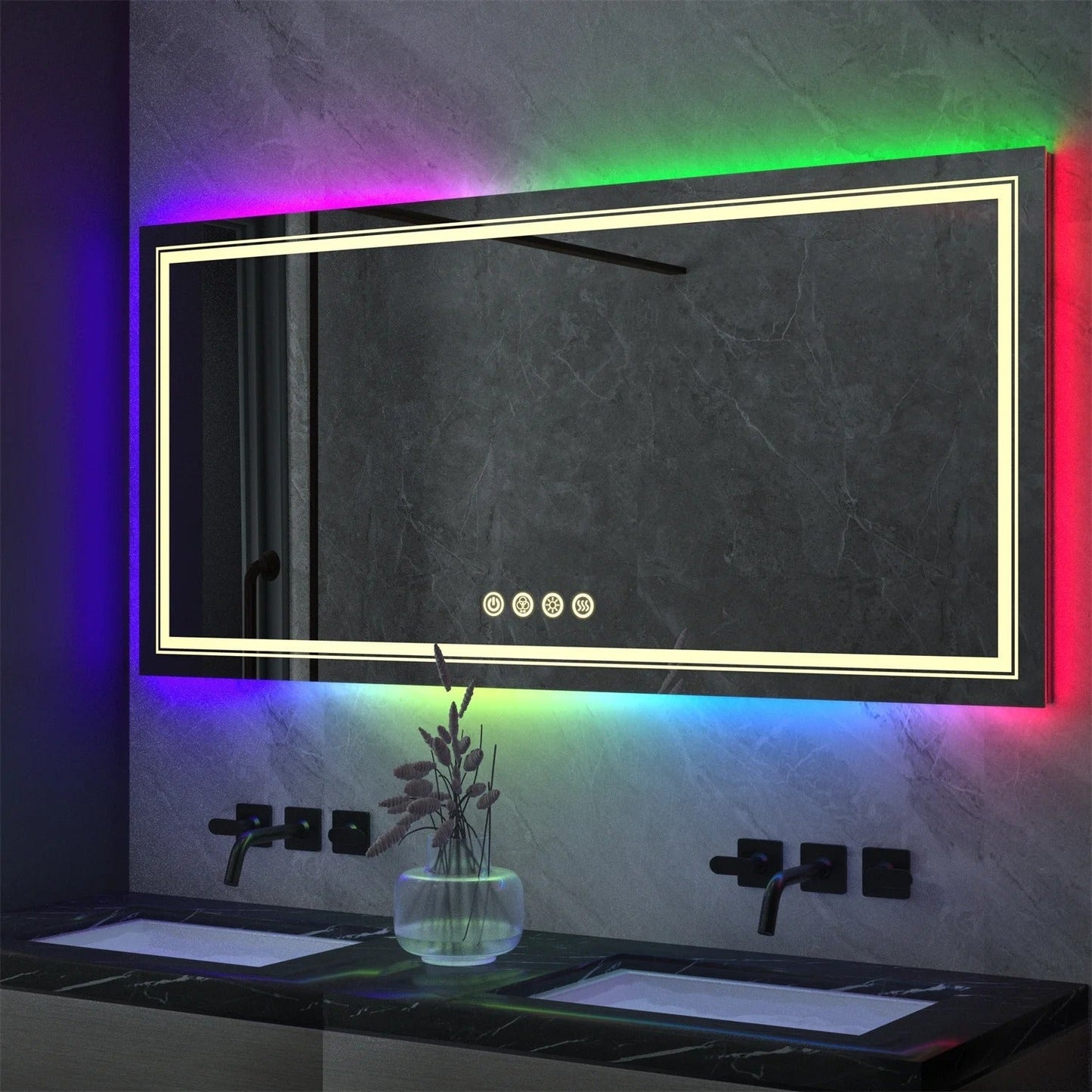 Rectangle Glitzy RGB Double Light LED Bathroom Mirror, Wall Mounted, Anti-Fog