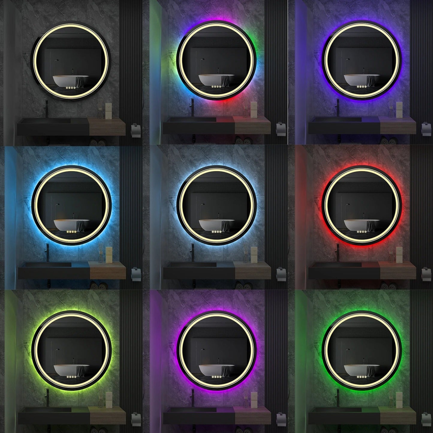 Large Round LED Bathroom Mirror with RGB Options