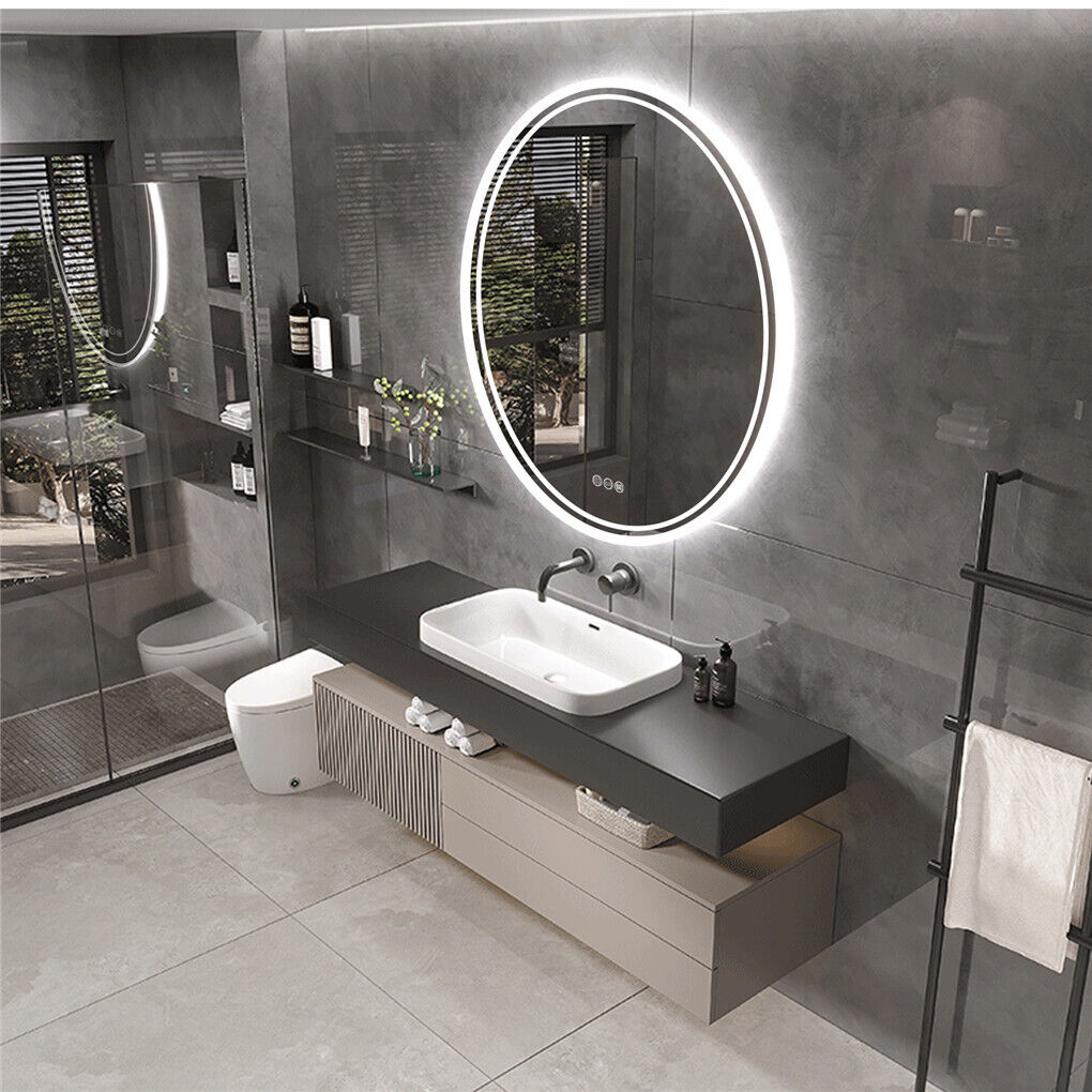 Round Backlit LED Bathroom Mirror with 3 Color Light Settings, Dimmable, anti-fog & memory function