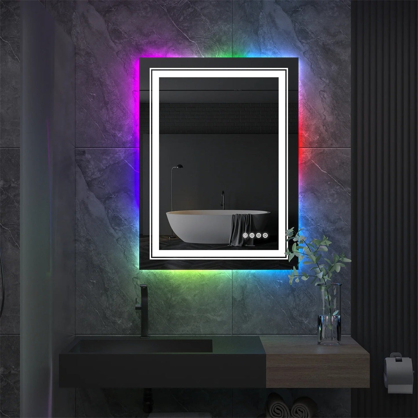 Rectangle Glitzy RGB Double Light LED Bathroom Mirror, Wall Mounted, Anti-Fog