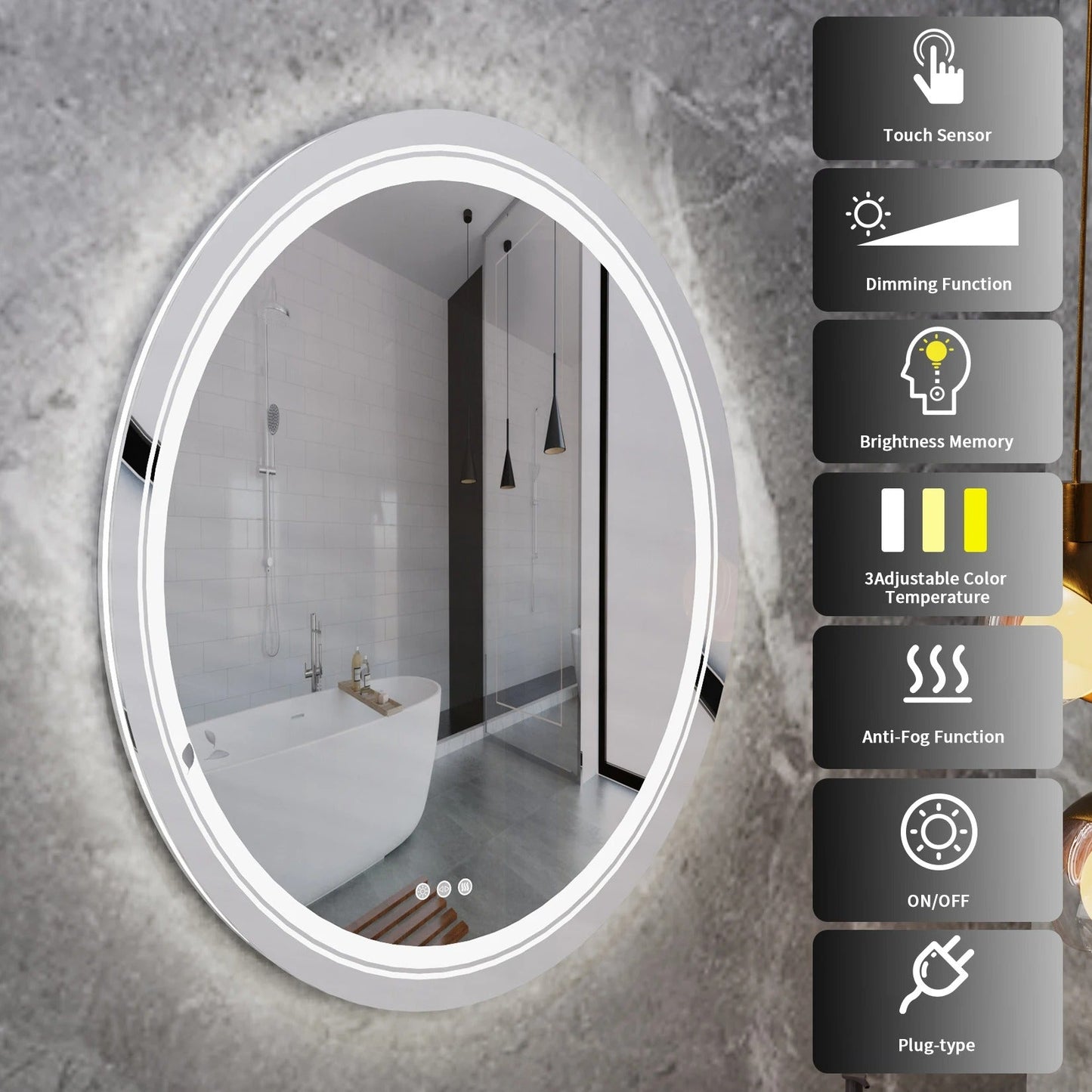 Oval Luxe Dual-Glow LED Bathroom Mirror - Anti-Fog, Dimmable, Double light, Memory & 3 colors.