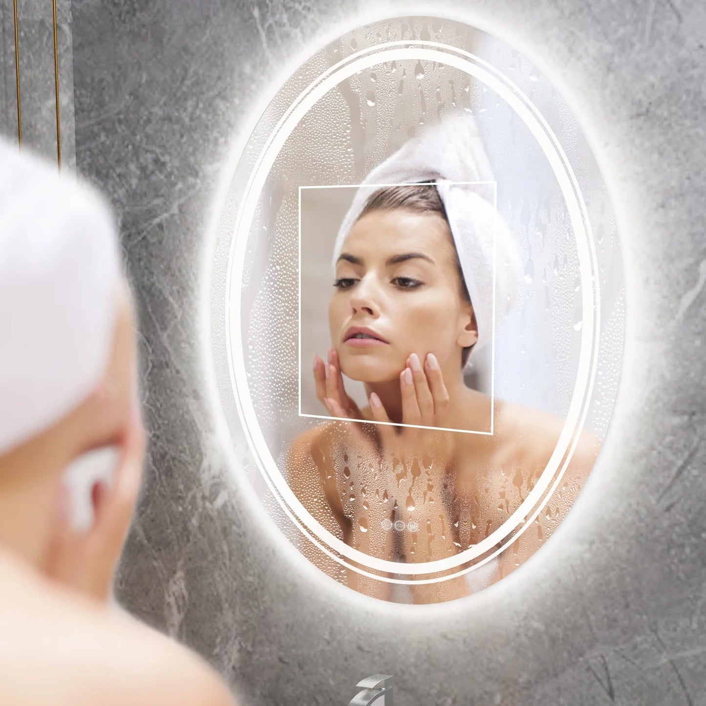 Oval Luxe Dual-Glow LED Bathroom Mirror - Anti-Fog, Dimmable, Double light, Memory & 3 colors.