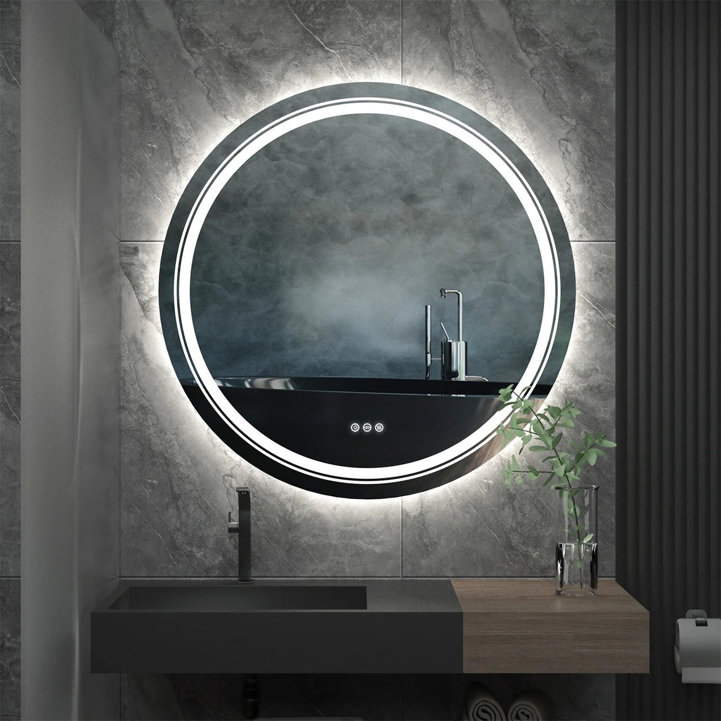 Extra Large 90cm Round Double Light LED Smart Bathroom Illumination Mirror, Wall Mounted, Anti-Fog