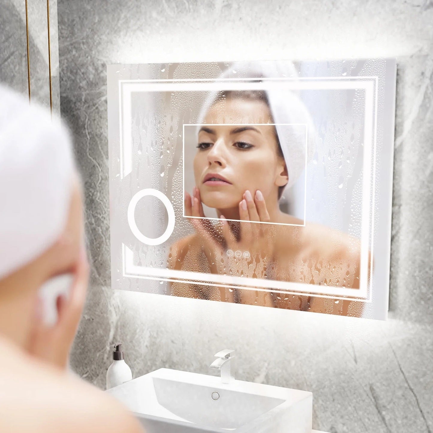 Rectangle Double Lights Bathroom Mirror with 3 X Magnifier – Illuminated Bathroom Mirror