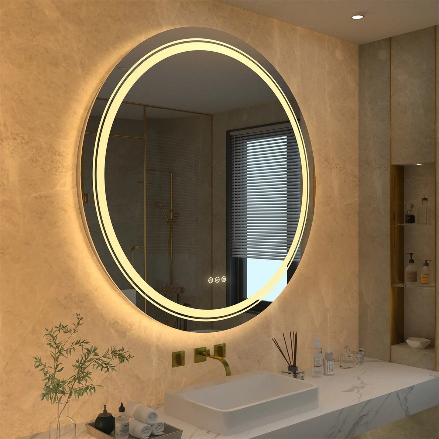 Extra Large 90cm Round Double Light LED Smart Bathroom Illumination Mirror, Wall Mounted, Anti-Fog