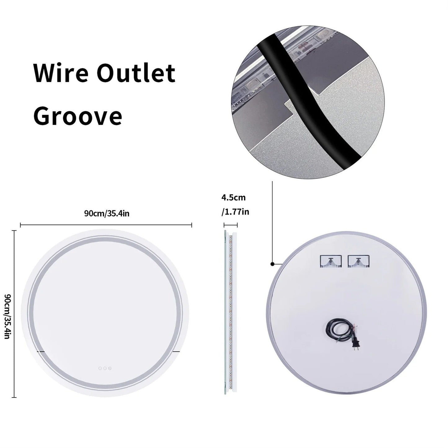 Extra Large 90cm Round Double Light LED Smart Bathroom Illumination Mirror, Wall Mounted, Anti-Fog