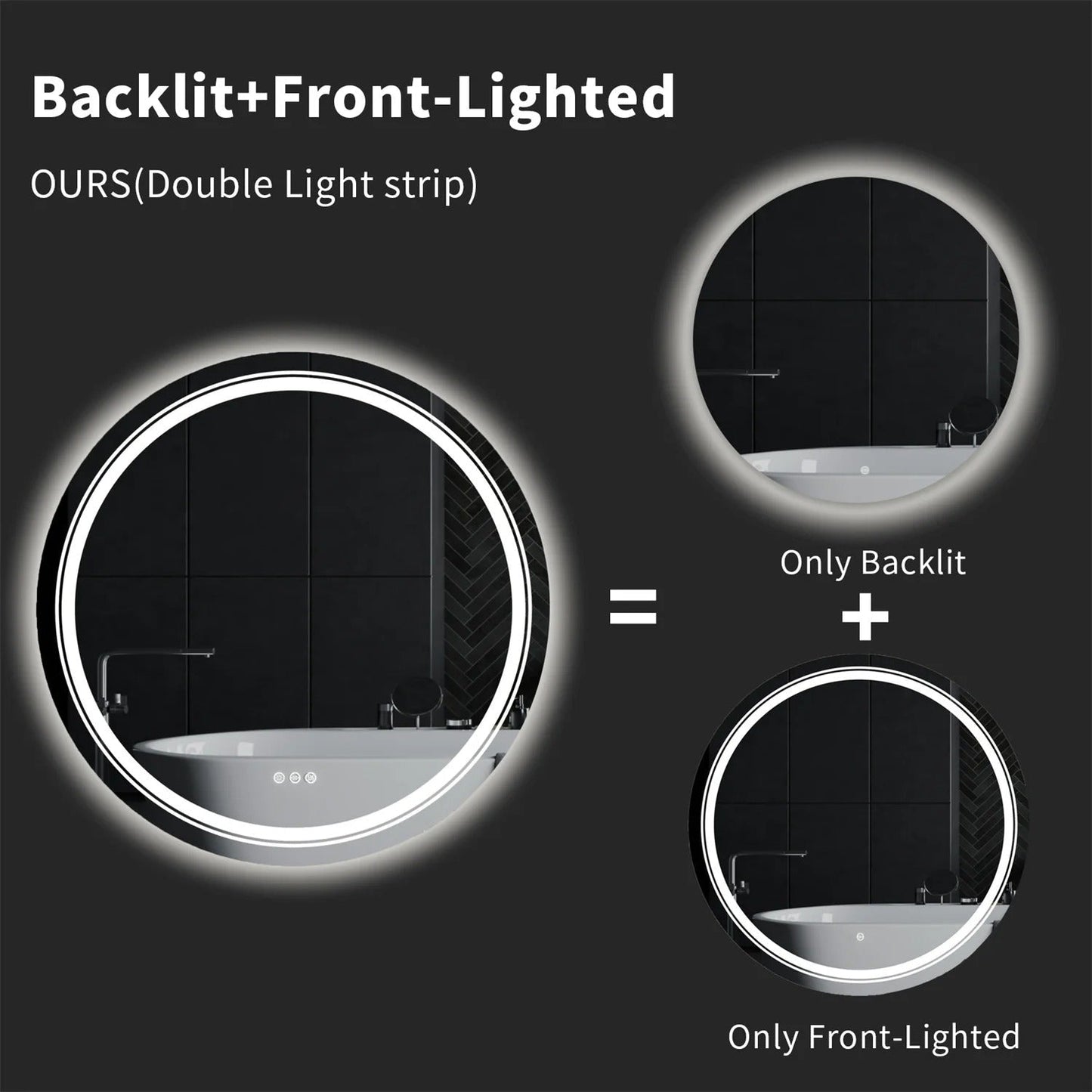 Extra Large 90cm Round Double Light LED Smart Bathroom Illumination Mirror, Wall Mounted, Anti-Fog