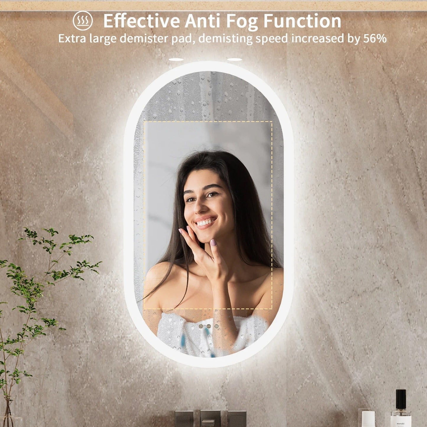 Oval Arched Backlit Bathroom Mirror with Anti-fog, dimmable & 3 Adjustable Colors  (Hot Sale)