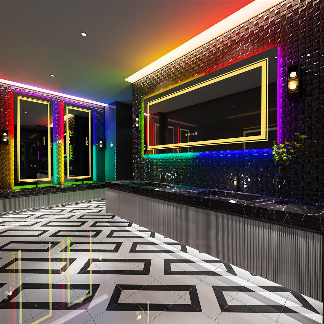 Rectangle Glitzy RGB Double Light LED Bathroom Mirror, Wall Mounted, Anti-Fog