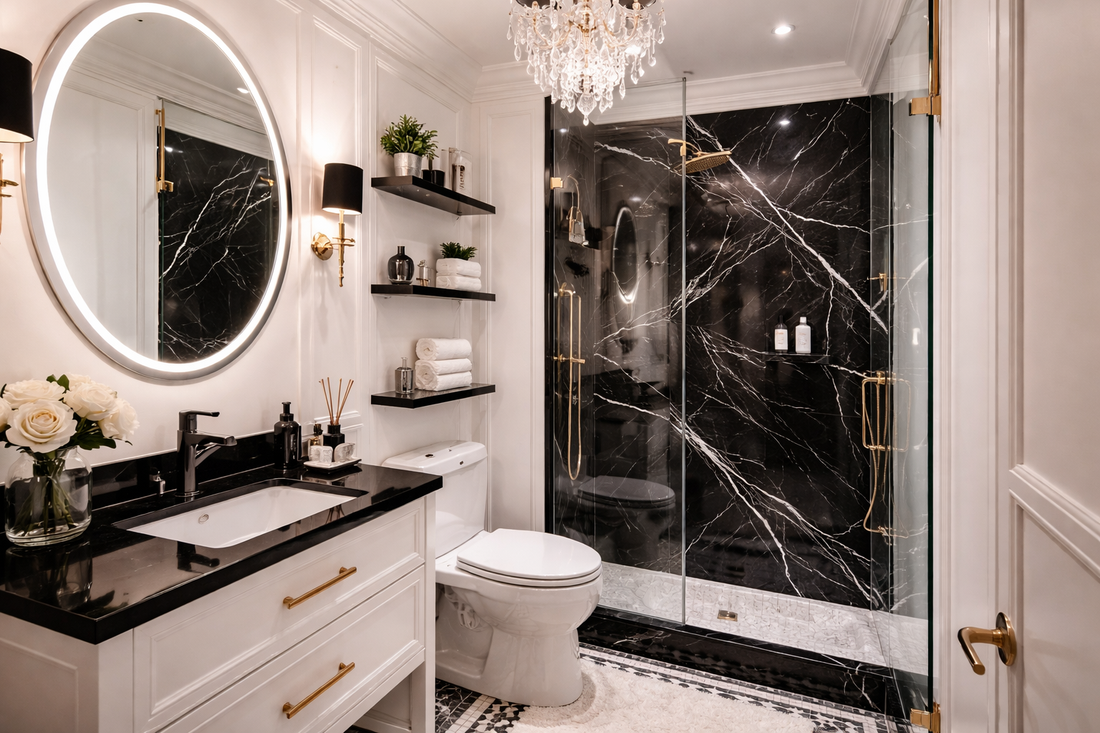 Elegant black and white bathroom