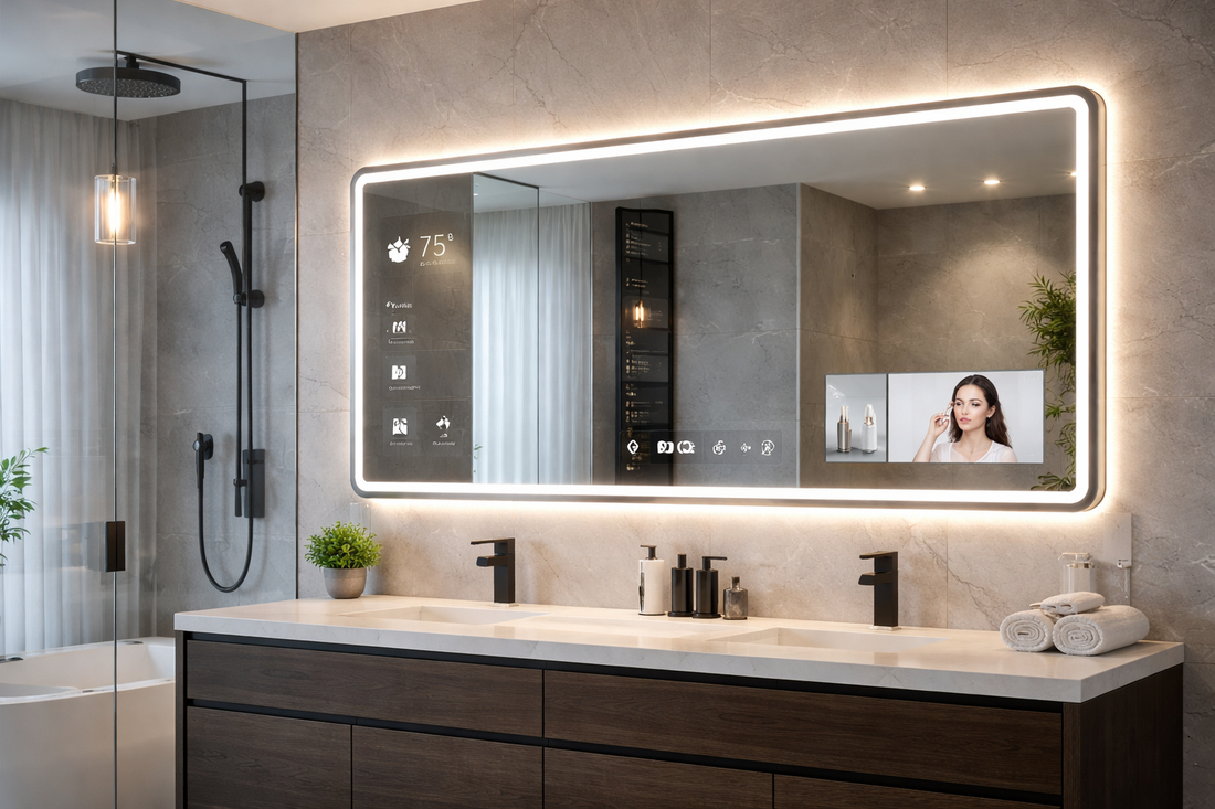 Smart mirror in a modern bathroom