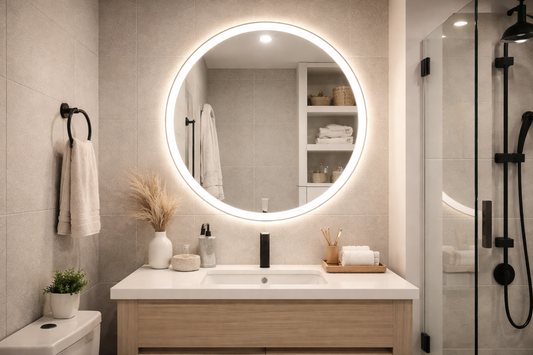 round led mirror for small bathroom