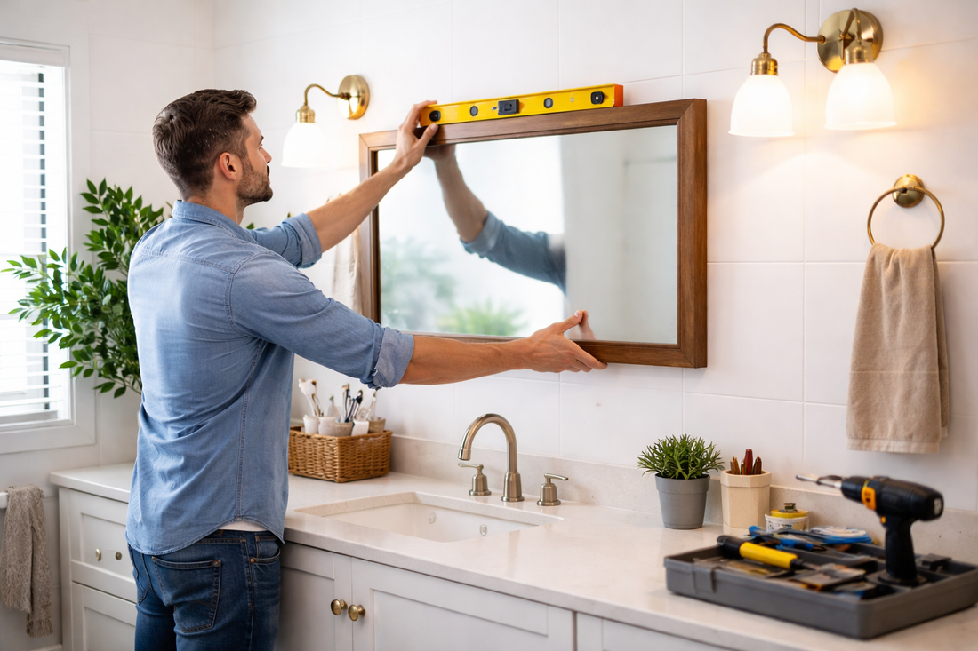  Hanging Framed Mirror In Bathroom
